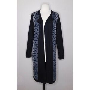 LEO & UGO Longline Duster Cardigan Leopard Animal Print Knit Long Wool Small